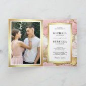 Rosa Gold Achat Marmor QR-Code Foto Hochzeit Einladung (Innenseite)