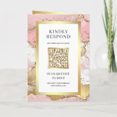 Rosa Gold Achat Marmor QR-Code Foto Hochzeit Einladung (Rückseite)