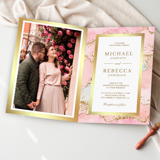 Rosa Gold Achat Marmor QR Code Hochzeit Einladung