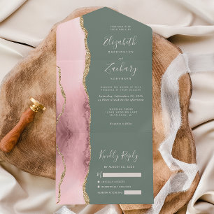 Rosa Gold Achat Sagegrüne Hochzeit All In One Einladung