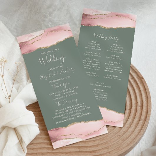 Rosa Gold Achat Salbei Grün Hochzeit Programm