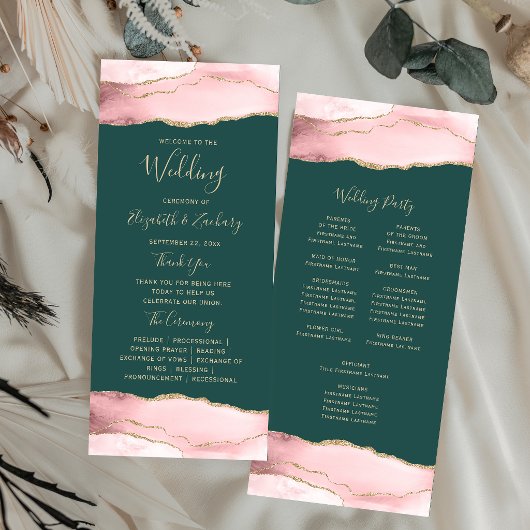Rosa Gold Achat Smaragdgrüne Hochzeit Programm