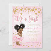 Rosa Gold African American Baby Shower Einladung (Vorderseite)