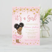 Rosa Gold African American Baby Shower Einladung (Stehend Vorderseite)