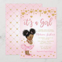 Rosa Gold African American Baby Shower Einladung