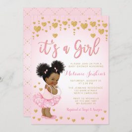 Rosa Gold African American Baby Shower Einladung