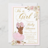 Rosa Gold African Princess Baby Shower Einladung (Vorderseite)