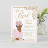 Rosa Gold African Princess Baby Shower Einladung (Stehend Vorderseite)