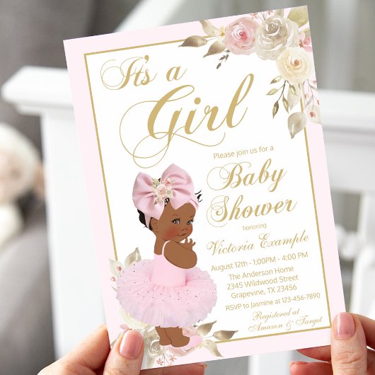 Rosa Gold African Princess Baby Shower Einladung
