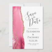 Rosa Gold Agate 5-Foto Save the Date (Vorderseite)