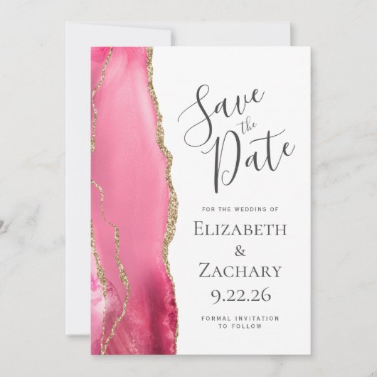 Rosa Gold Agate 5-Foto Save the Date (Vorderseite)
