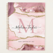 Rosa Gold Agate Geode Monogram Script Name Planer (Vorderseite)