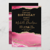 Rosa & Gold Agate Virtual Birthday Einladung (Vorne/Hinten)