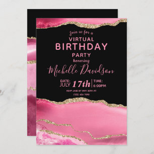 Rosa & Gold Agate Virtual Birthday Einladung