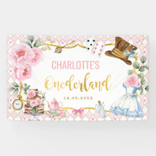 Rosa Gold Alice in Onederland 1. Geburtstag Party Banner