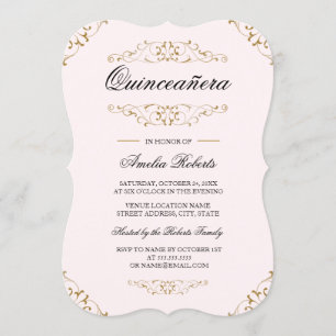 Rosa Gold Antike Blüh Quinceanera Einladung