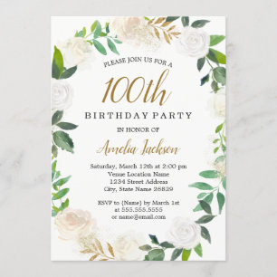 Rosa Gold-Aquarell-Kranz 100. Geburtstag Einladung