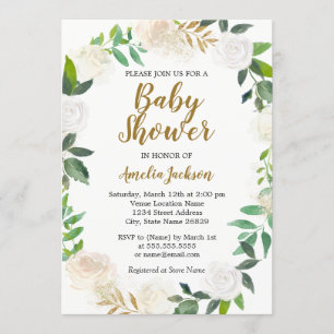 Rosa Gold-Aquarell-Kranz Baby Shower Einladung