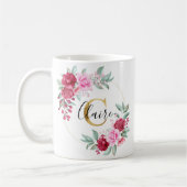 Rosa Gold Aquarellfarben, Floral Monogramm C Kaffeetasse (Links)