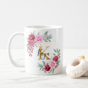 Rosa Gold Aquarellfarben Monogramm Kaffeetasse