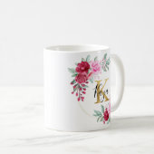 Rosa Gold Aquarellfarben Monogramm Kaffeetasse (VorderseiteRechts)