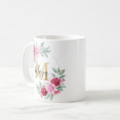 Rosa Gold Aquarellfarben Monogramm Kaffeetasse (Vorderseite Links)