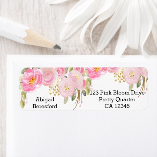 Rosa Gold Aquarellfarben Rücksendeadresse (Insitu)