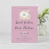 Rosa Gold Aschenputtel Kutsche Sweet 16 Party Einladung (Stehend Vorderseite)