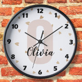Rosa Gold ästhetische Monagram Name mit Herz Große Wanduhr