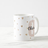 Rosa Gold ästhetische Monagram Name mit Herz Kaffeetasse (VorderseiteRechts)