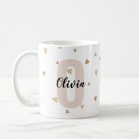 Rosa Gold ästhetische Monagram Name mit Herz Kaffeetasse (Links)