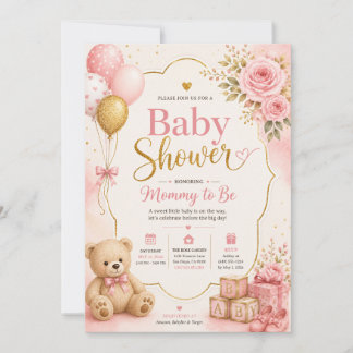 Rosa Gold Babyparty-Einladung Mädchen, Aquarell