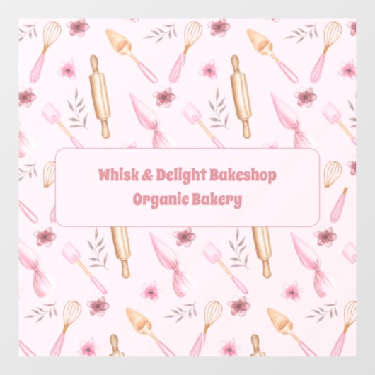 Rosa & Gold Backen & Backen Utensidische Bäckerei Fensteraufkleber (Blatt)