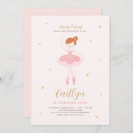Rosa & Gold Ballerina Geburtstagsfeier Einladung