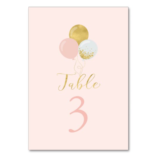 Rosa & Gold Balloons 1. Girl Birthday Party Tischnummer (Vorderseite)