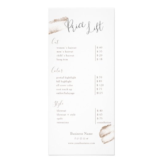 Rosa Gold Beauty Salon Preisliste Rack Card Werbekarte (Vorne)