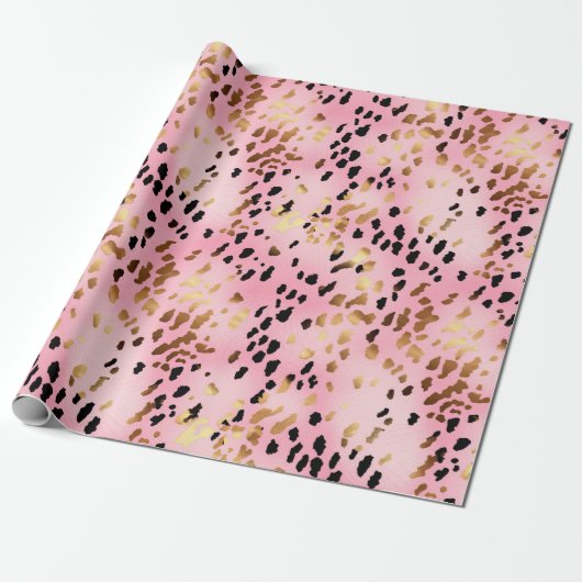 Rosa Gold Black Leopard Print Geschenkpapier (Ungerollt)