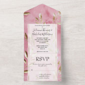 Rosa Gold Blätter Hochzeit All In One Einladung (Innen Boden)