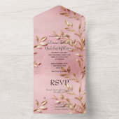 Rosa Gold Blätter Hochzeit All In One Einladung (Innen Boden)