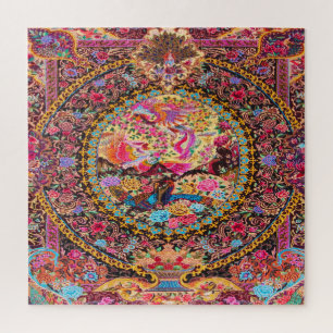 Rosa Gold Blau Persisch Blumen Blumen Pfau Kunst Puzzle