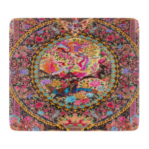 Rosa Gold Blau Persisch Floral Blume Pfau Glas Schneidebrett