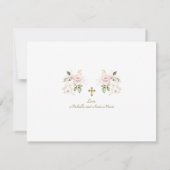 Rosa Gold Blume Foto Girls Twins Taufe Dankeskarte (Rückseite)