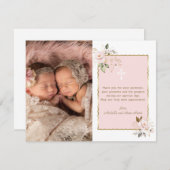 Rosa Gold Blume Foto Girls Twins Taufe Dankeskarte (Vorne/Hinten)