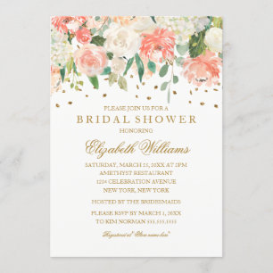 Rosa Gold Blumen Glitter Brautschmaus Einladung