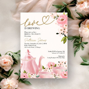 Rosa Gold Blumenliebe Brautparty zum Kaffeeplausch Einladung