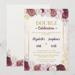 Rosa Gold Blush Erwachsene Gemeinsame Geburtstagsp Einladung
