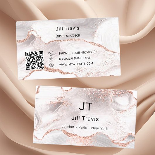 Rosa-Gold-Blush-Pink-Achat-Marmor-QR-Code Visitenkarte