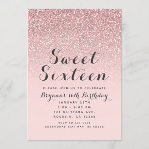 Rosa Gold Blush Pink Glitter Süße 16 Party Einladung