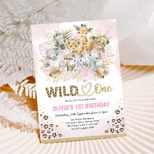 Rosa Gold Boho Safari Wild One 1. Geburtstag Einladung