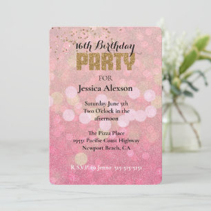 Rosa Gold Bokeh Glitter Geburtstag Einladung